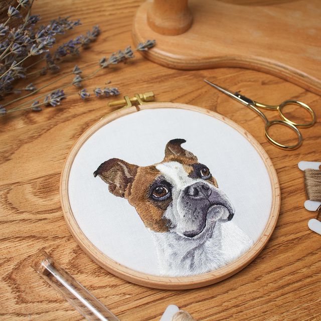 bordado livre de cachorro boxer em pintura de agulha