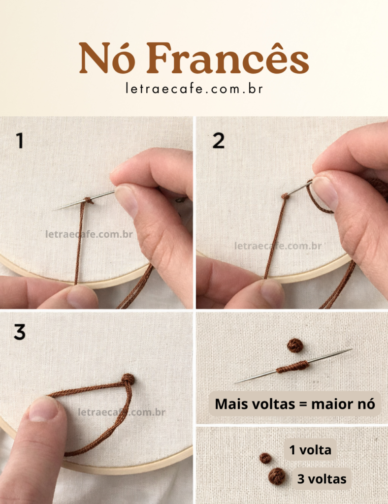 Pontos de bordado livre - nó francês