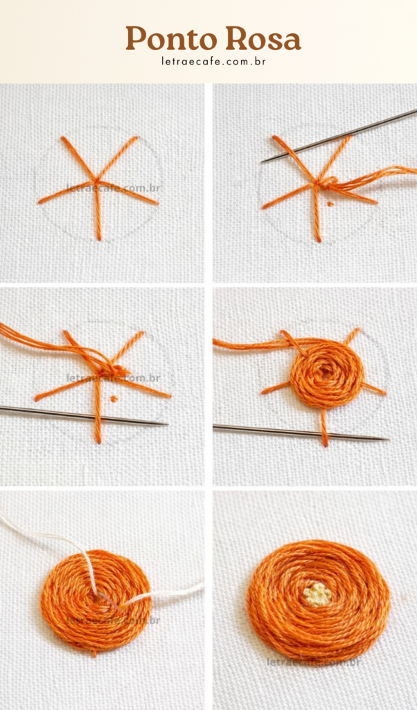 pontos de bordado livre - ponto rosa