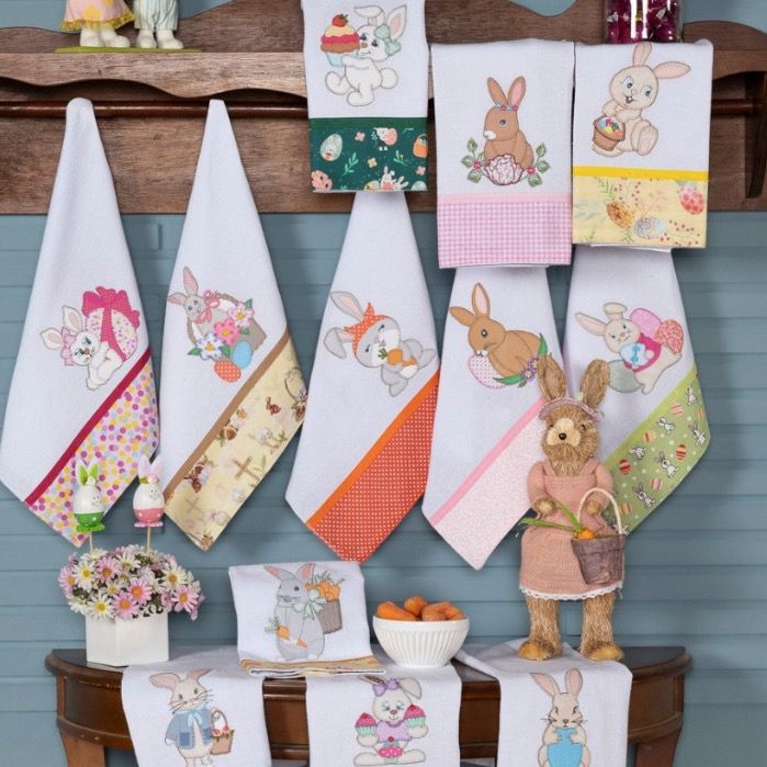 pano de prato com bordado de páscoa