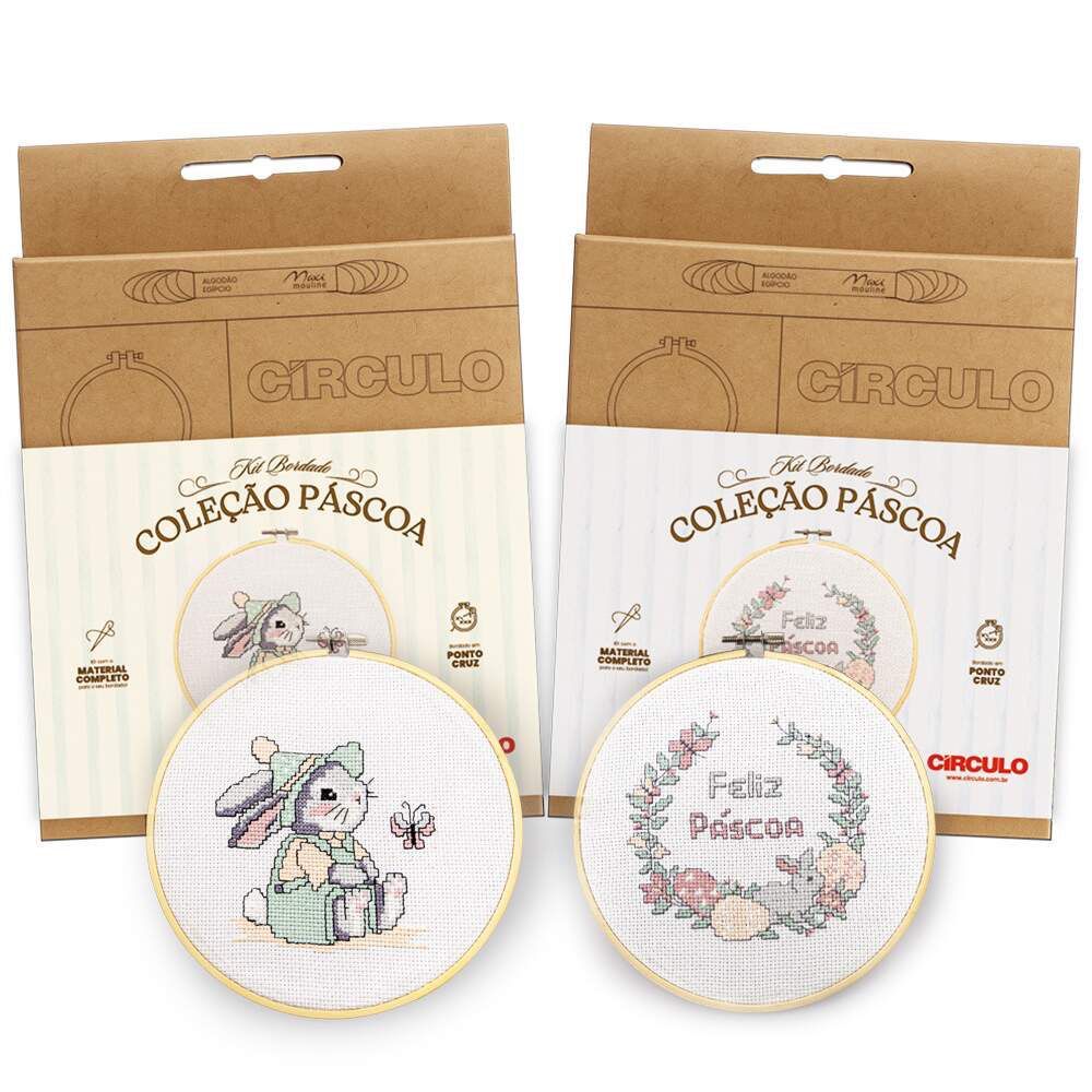 kit para bordar ponto cruz pascoa